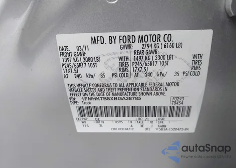 2011 Ford Explorer z USA, uszkodzony, nr VIN 1FMHK7B8XBGA38785